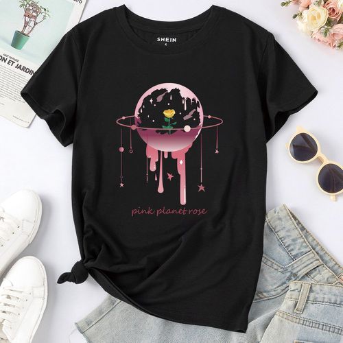 T-shirt fleuri à imprimé planète - SHEIN - Modalova