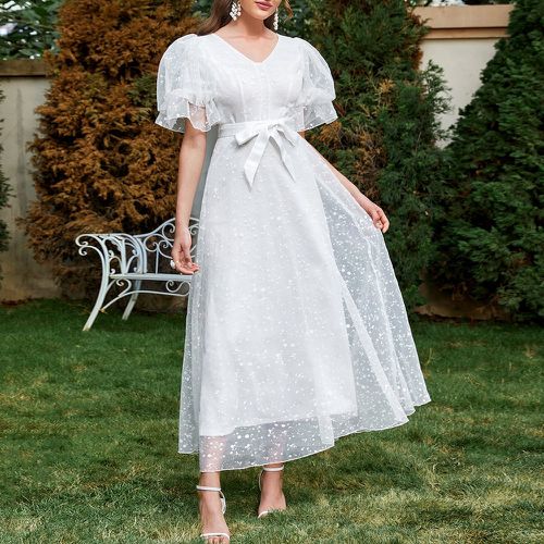 Robe de mariage éclaboussement d'encre manches bouffantes ceinturé en organza - SHEIN - Modalova