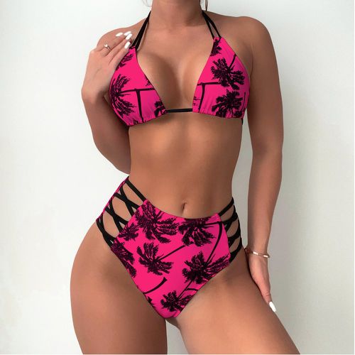 Bikini triangulaire ras-du-cou à imprimé tropical croisé - SHEIN - Modalova