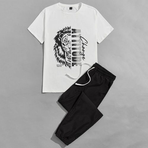 T-shirt lettre et lion graphique & Pantalon à cordon - SHEIN - Modalova