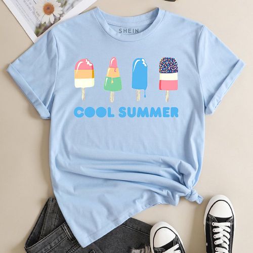 T-shirt à motif crème glacée et à lettres - SHEIN - Modalova