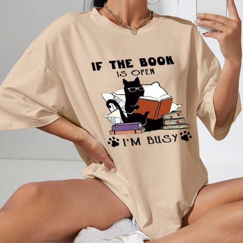 T-shirt oversize à motif slogan et dessin animé - SHEIN - Modalova