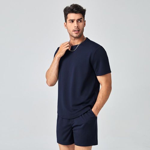 Ensemble T-shirt unicolore et Short de sport à cordon - SHEIN - Modalova