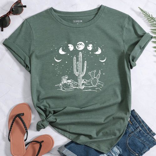 T-shirt à imprimé lune et cactus - SHEIN - Modalova