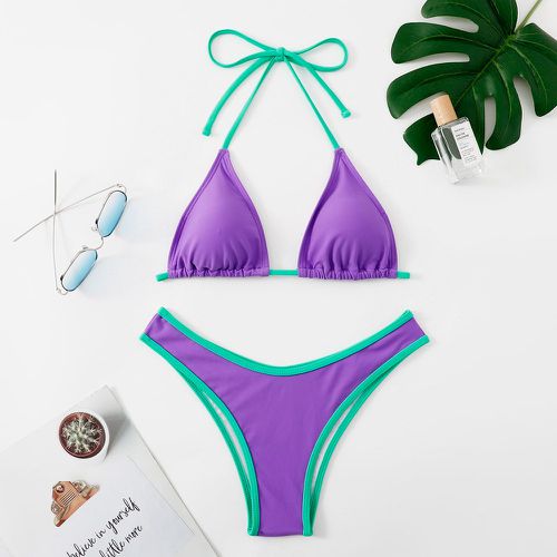 Fille 3 pièces Bikini aléatoire à imprimé tropical à liseré contrastant &  Shorts de plage