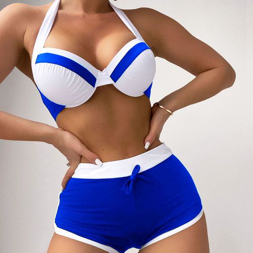 Bikini à blocs de couleurs ras-du-cou push-up - SHEIN - Modalova