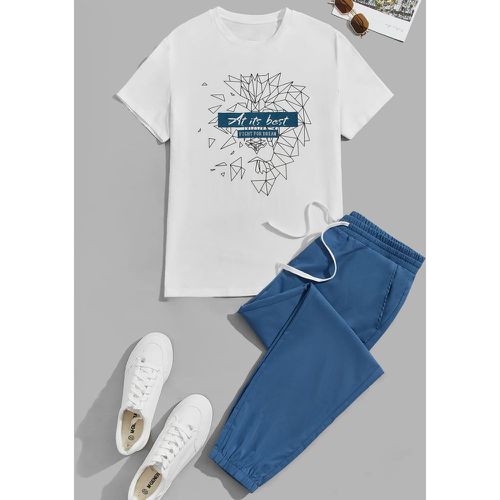 T-shirt géométrique à motif slogan & Pantalon à cordon - SHEIN - Modalova