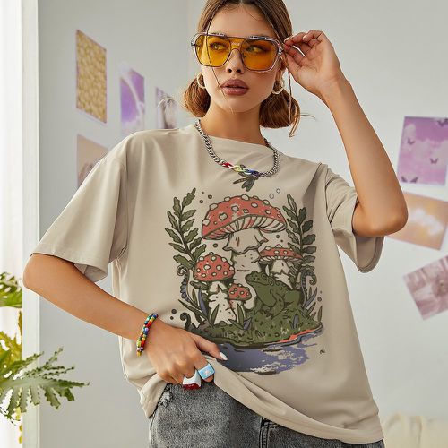 T-shirt à imprimé feuille et champignon - SHEIN - Modalova