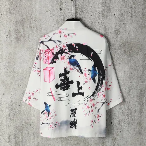 Pièce Kimono fleuri & caractère chinois - SHEIN - Modalova