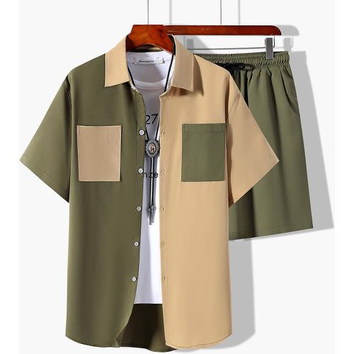 Chemise à blocs de couleurs patch à poche & Short à cordon(sans t-shirt) - SHEIN - Modalova