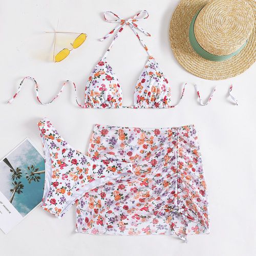 Pièces Bikini ras-du-cou floral aléatoire à imprimé & jupe de plage - SHEIN - Modalova