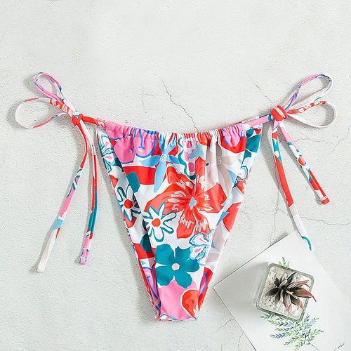 Bas de bikini tanga floral aléatoire à imprimé à nœud - SHEIN - Modalova