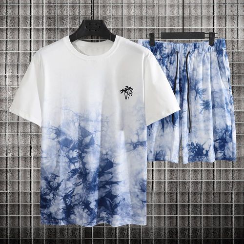 T-shirt tie dye avec imprimé plante aléatoire & Short à cordon - SHEIN - Modalova