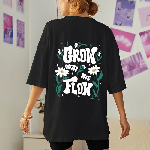 T-shirt à motif floral et slogan - SHEIN - Modalova