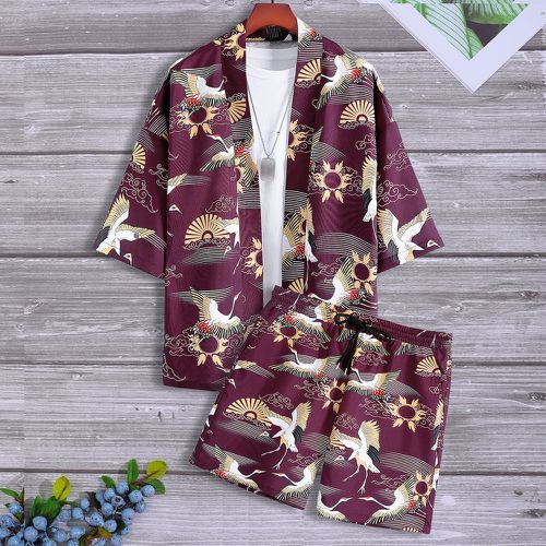 Kimono à imprimé grue & Short (sans t-shirt) - SHEIN - Modalova