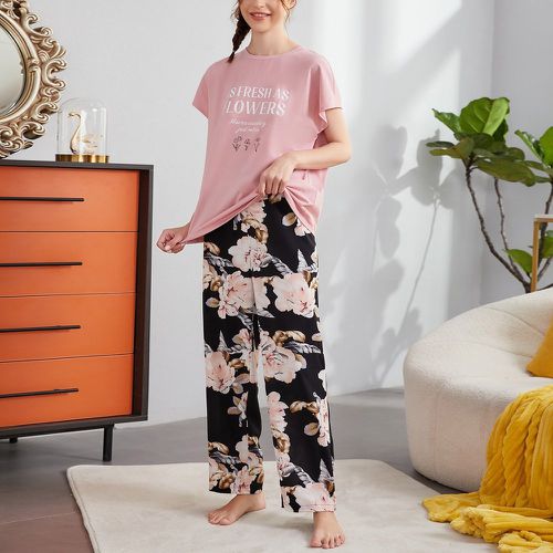 Ensemble de pyjama slogan et floral manches chauve-souris - SHEIN - Modalova