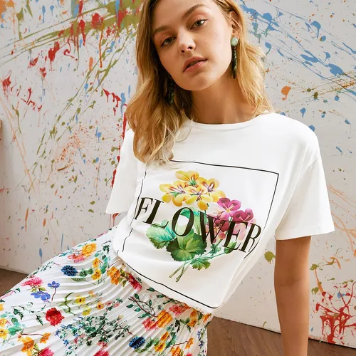 T-shirtss Casual Floral Lettres - SHEIN - Modalova