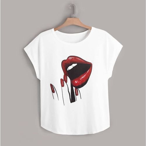 T-shirt à imprimé lèvre manches chauve-souris - SHEIN - Modalova