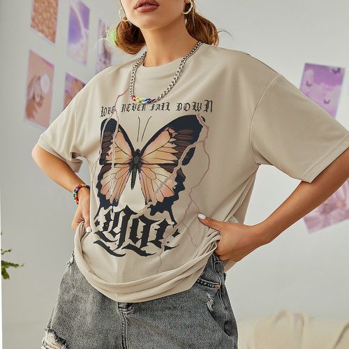T-shirt à imprimé lettre et papillon - SHEIN - Modalova