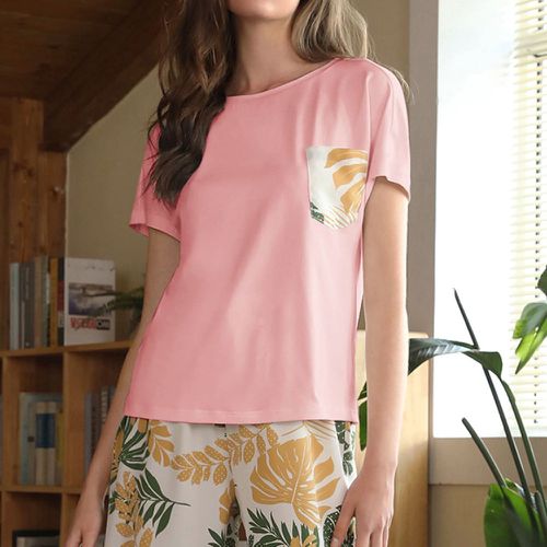 T-shirt à domicile à imprimé tropical à poche - SHEIN - Modalova