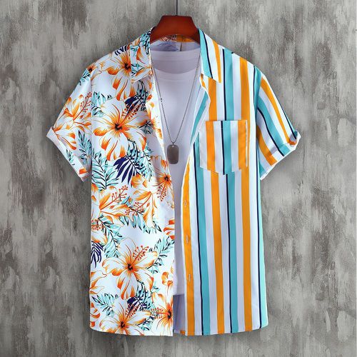 Chemise aléatoire à rayures versicolores à imprimé tropical patch à poche (sans t-shirt) - SHEIN - Modalova