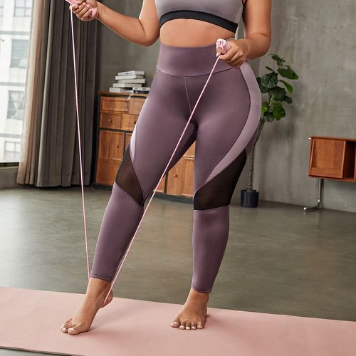 Legging de sport léger à blocs de couleurs avec tulle - SHEIN - Modalova