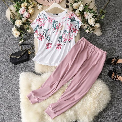 Pantalons de survêtement & T-shirt à imprimé floral manches chauve-souris - SHEIN - Modalova