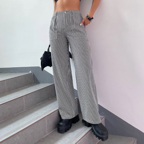 Pantalon ample taille haute à rayures - SHEIN - Modalova
