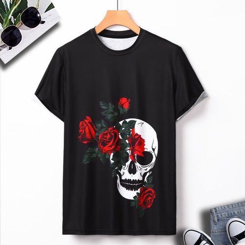 T-shirt à imprimé fleuri et squelette - SHEIN - Modalova
