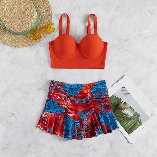 Bikini jupe-short à imprimé tropical push-up à ruché - SHEIN - Modalova