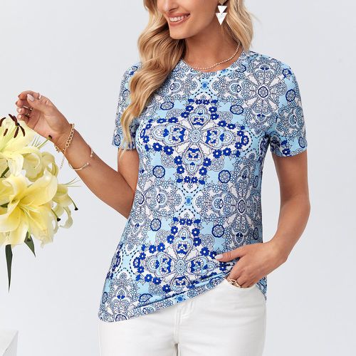 T-shirt à imprimé floral col rond - SHEIN - Modalova
