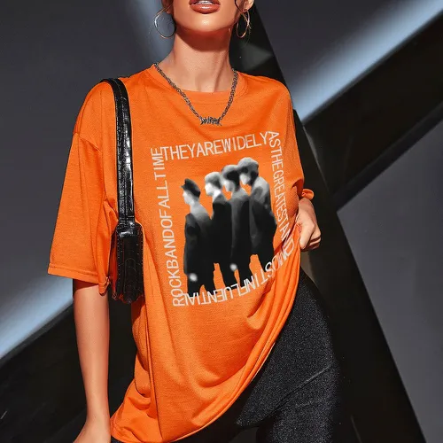 T-shirt oversize à motif figure et lettre - SHEIN - Modalova