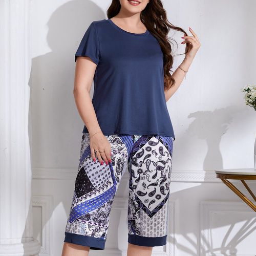 T-shirt unicolore & à imprimé foulard Pantalon Ensemble de pyjama - SHEIN - Modalova