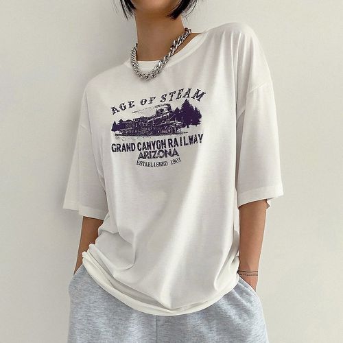 T-shirt oversize à imprimé végétale et slogan - SHEIN - Modalova