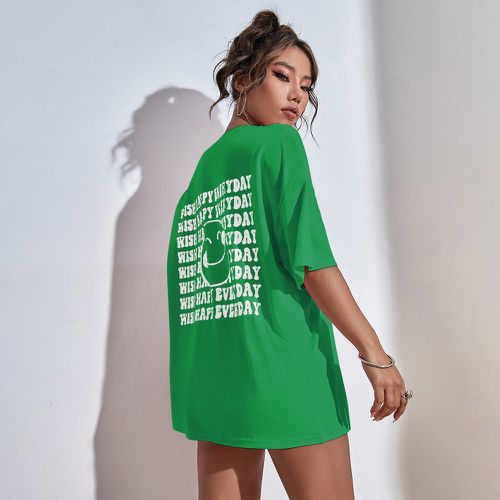 T-shirt à imprimé slogan et visage dessin animé - SHEIN - Modalova