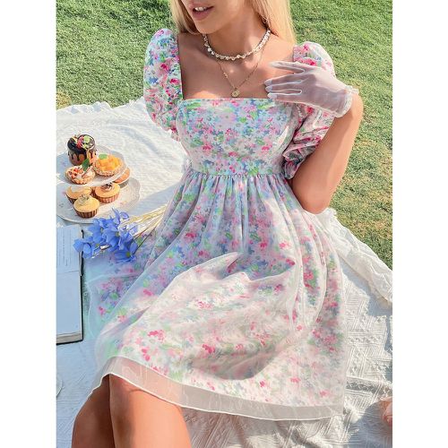 Robe à imprimé floral avec tulle - SHEIN - Modalova