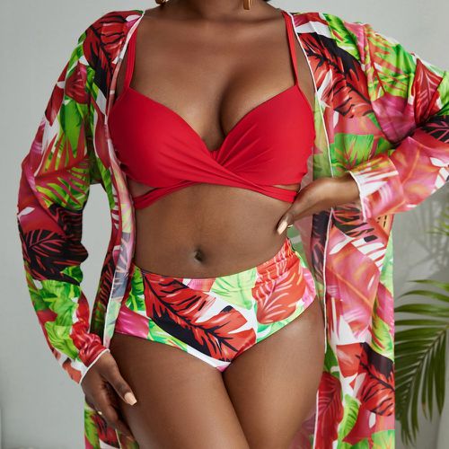 Pièces à imprimé tropical push-up taille haute Bikini & Kimono - SHEIN - Modalova