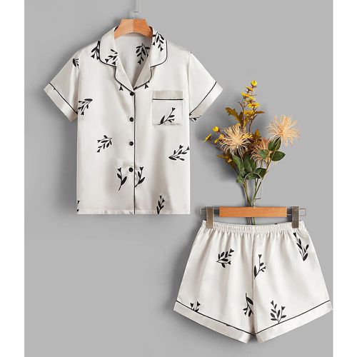 Ensemble de pyjama à imprimé plante à poche - SHEIN - Modalova
