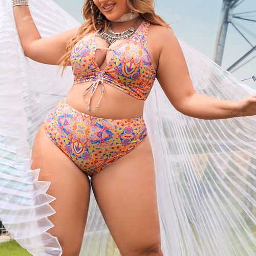 Bikini à imprimé floral à cordon taille haute - SHEIN - Modalova
