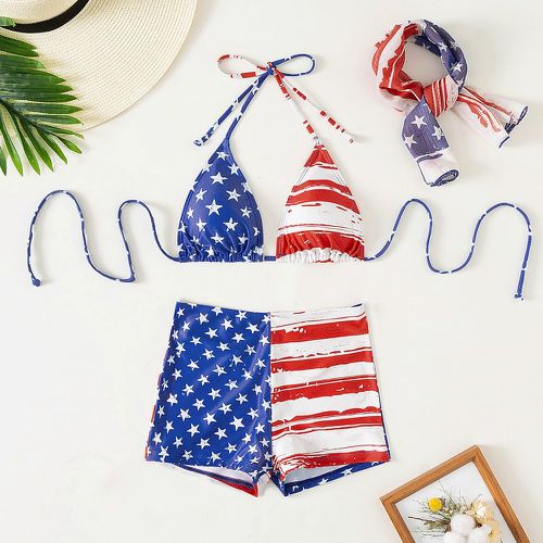 Bikini triangulaire ras-du-cou drapeau américain & Bandana - SHEIN - Modalova