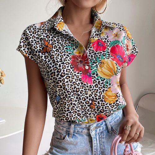Chemise à imprimé léopard et floral à manches chauve-souris - SHEIN - Modalova