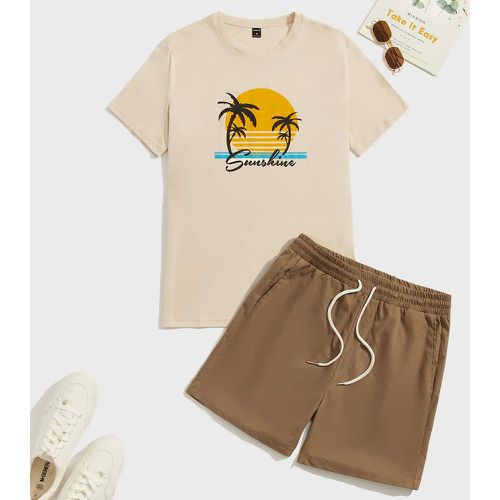 T-shirt à motif palmier et lettre & Short à cordon - SHEIN - Modalova