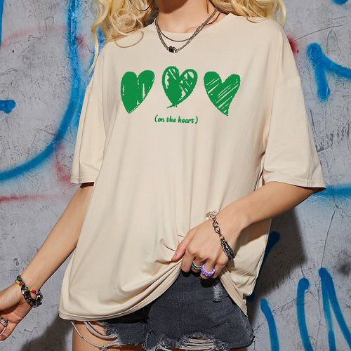 T-shirt oversize à motif cœur et slogan - SHEIN - Modalova