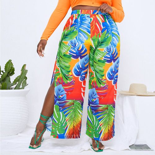 Pantalon ample à imprimé tropical fendu - SHEIN - Modalova