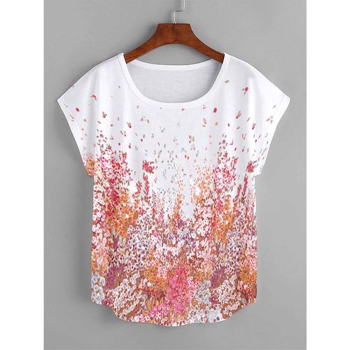T-shirt à imprimé floral manches chauve-souris - SHEIN - Modalova