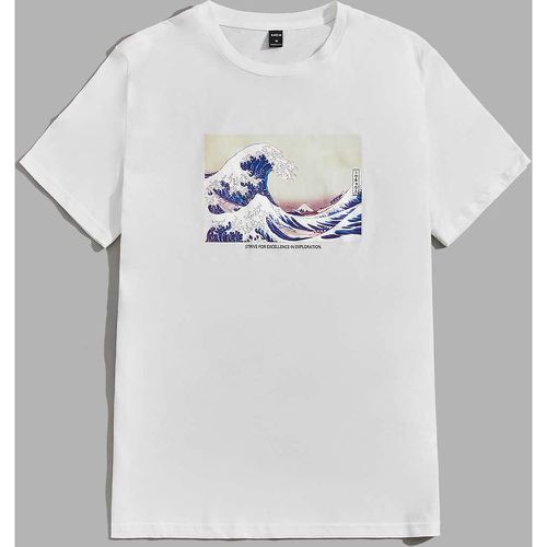 T-shirt à imprimé vague et japonais slogan - SHEIN - Modalova