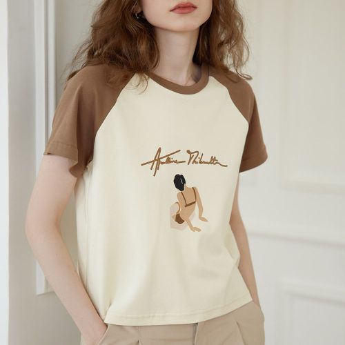 T-shirt lettre et figure manches raglan - SHEIN - Modalova