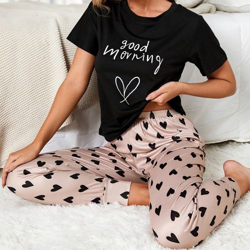 Ensemble pyjama pantalon & t-shirt cœur et de slogan - SHEIN - Modalova