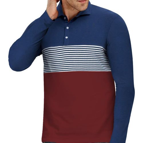 T-shirt polo à bouton à rayures à blocs de couleurs - SHEIN - Modalova