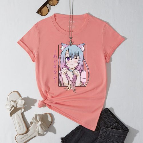 T-shirt à motif japonais caractère et dessin animé - SHEIN - Modalova